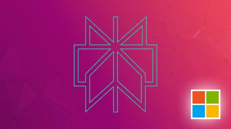 Logos da Perplexity e Microsoft sobre fundo gradiente magenta-rosa