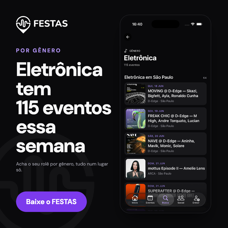 Peça estática gerada pelo creative engine: descoberta por gênero musical no FESTAS