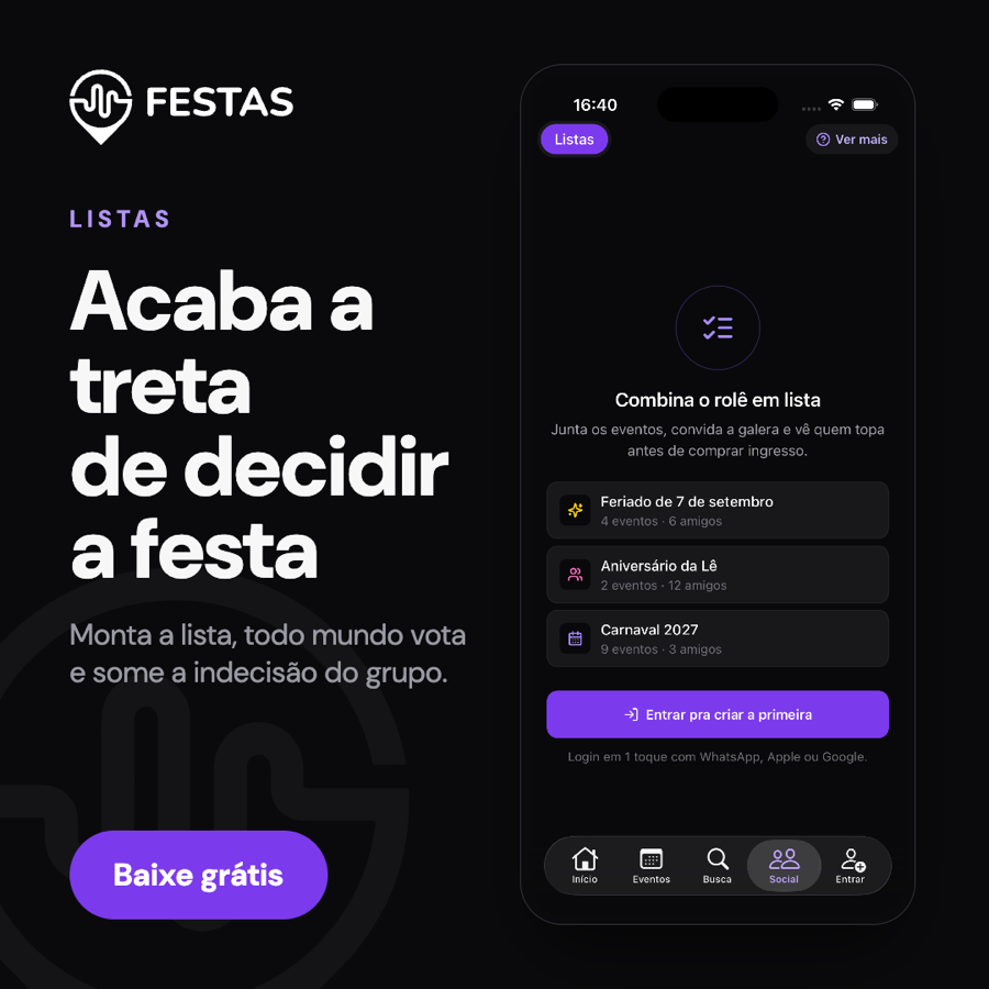 Peça estática gerada pelo creative engine: Listas sociais do FESTAS
