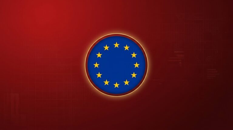 Emblema da União Europeia sobre fundo vermelho-vinho