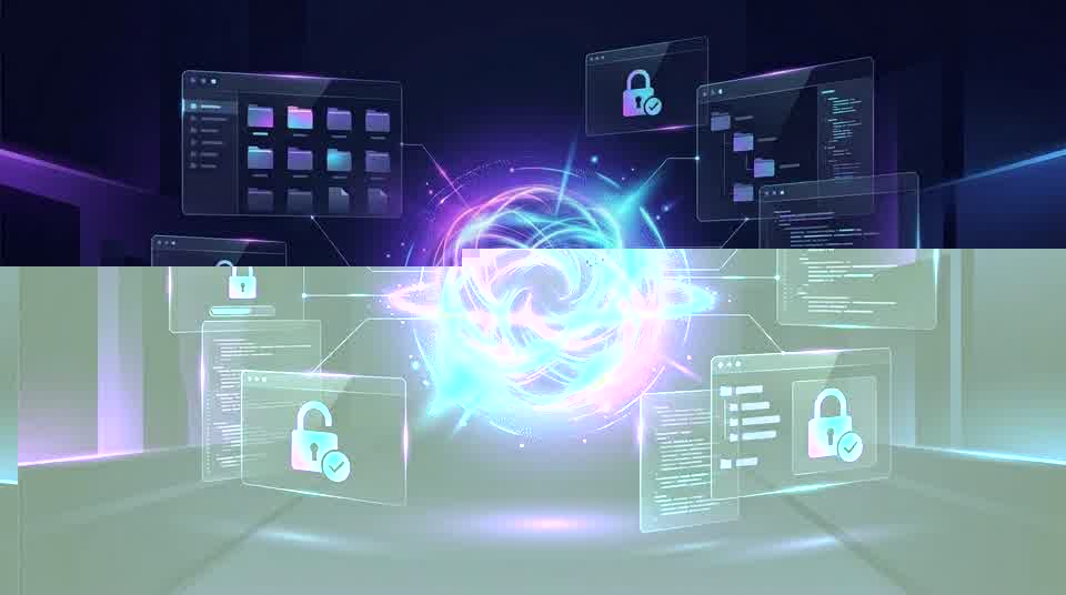 Ilustração editorial sobre teste do Google Gemini para acesso total ao computador no app de desktop